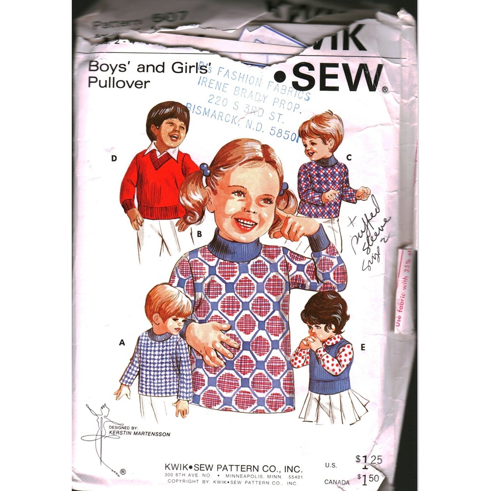 Vintage Kwik Sew 507 Boys Girls Pullover Sweater Vest Sewing Pattern Size 2 4 6